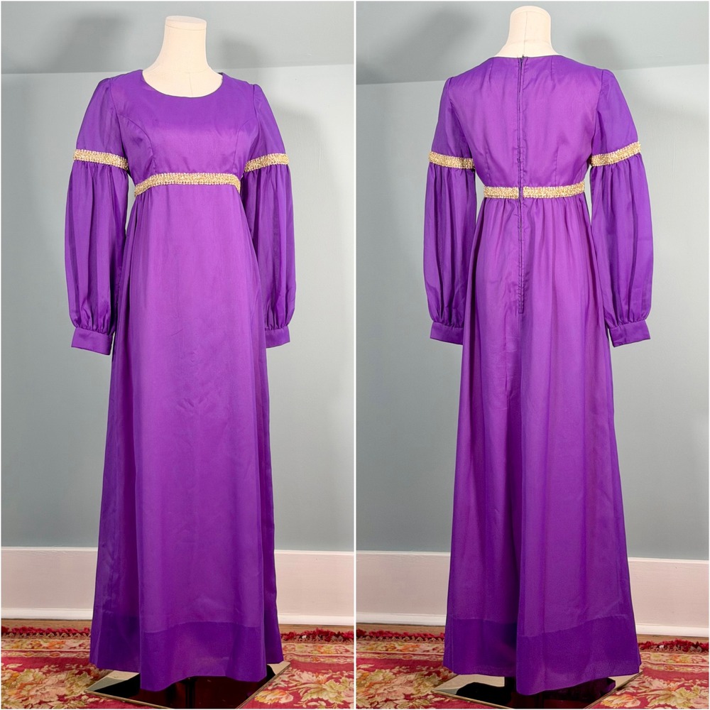 Vintage 1960s Purple Renaissance Revival Maxi Dress Mod Medieval 60s Princess